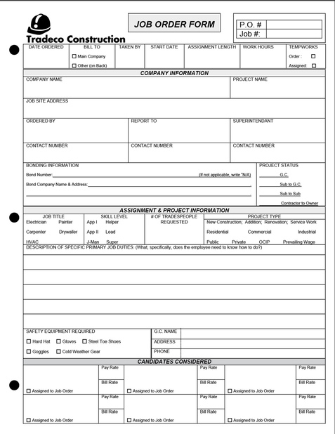 Job Order Form Pad