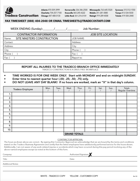 Site Master Group Timesheet